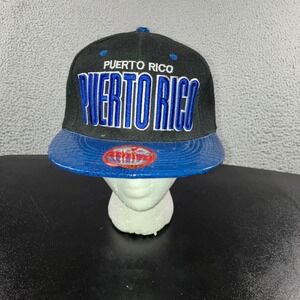New League Snapback‎ Hat Men OSFM Puerto Rico Blue Faux Croc Brim Black Cap